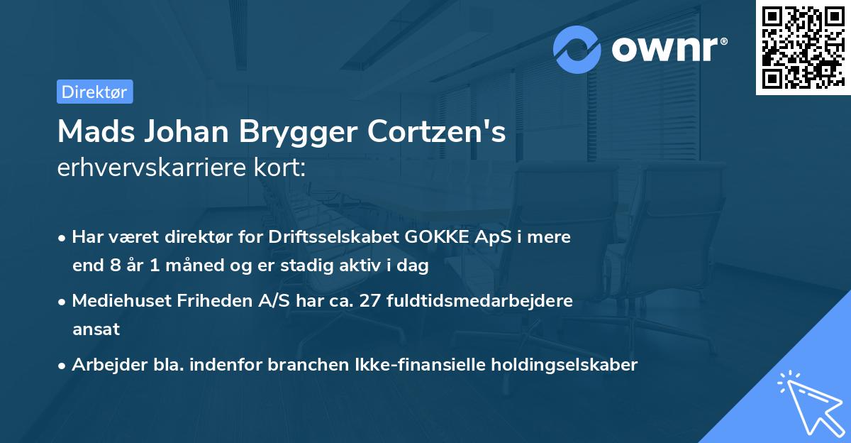 Mads Johan Brygger Cortzen's erhvervskarriere kort