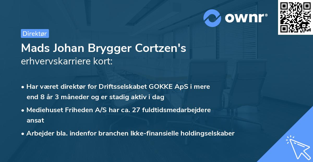 Mads Johan Brygger Cortzen's erhvervskarriere kort