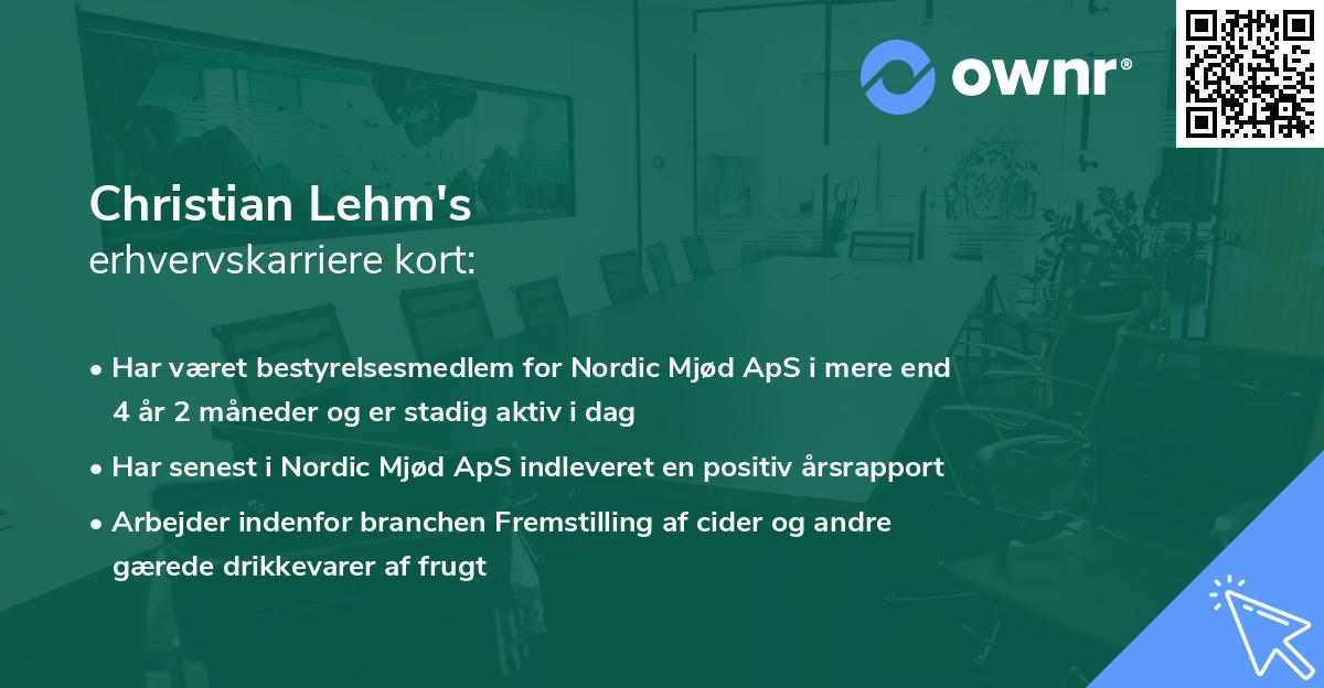 Christian Lehm's erhvervskarriere kort
