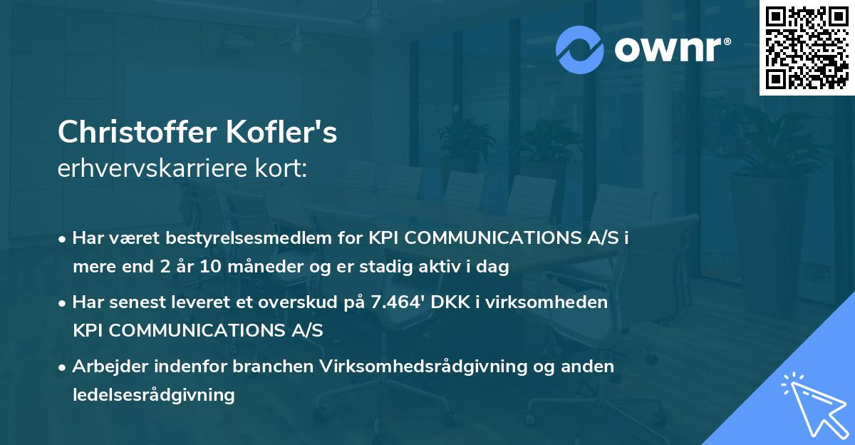 Christoffer Kofler's erhvervskarriere kort