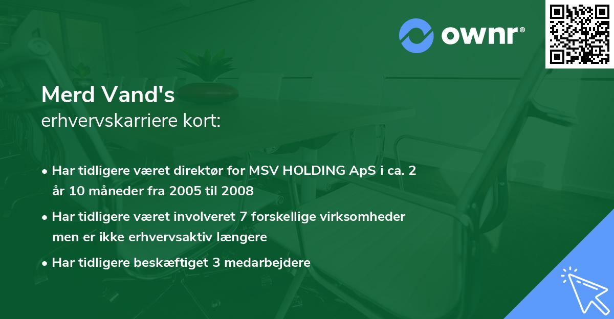 Merd Vand's erhvervskarriere kort