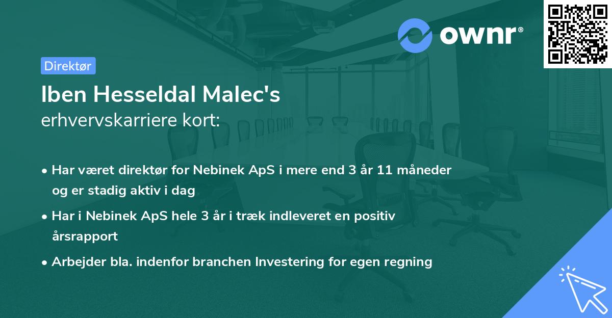 Iben Hesseldal Malec's erhvervskarriere kort