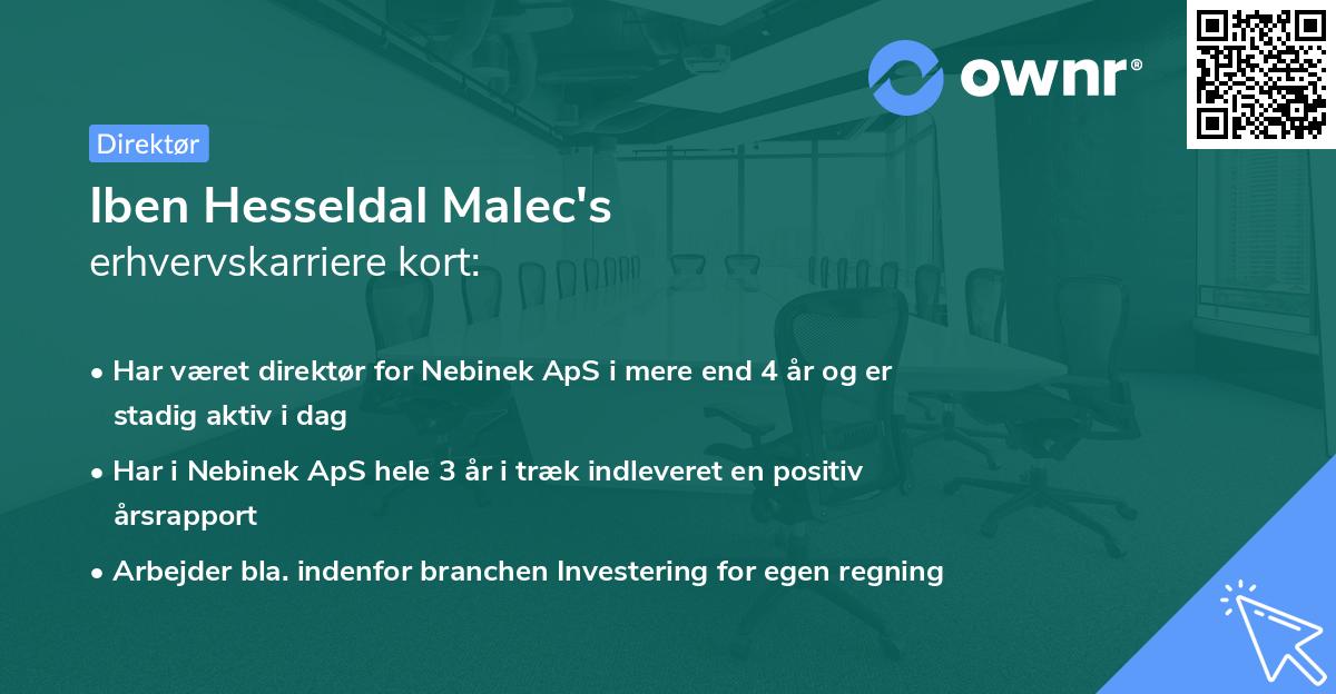 Iben Hesseldal Malec's erhvervskarriere kort