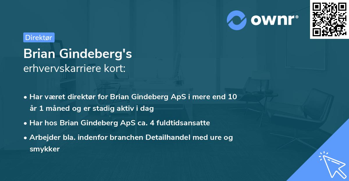 Brian Gindeberg's erhvervskarriere kort