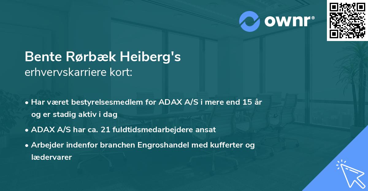 Bente Rørbæk Heiberg's erhvervskarriere kort