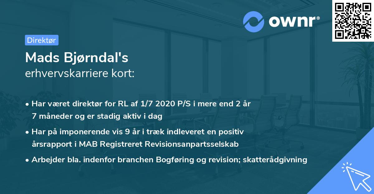 Mads Bjørndal's erhvervskarriere kort