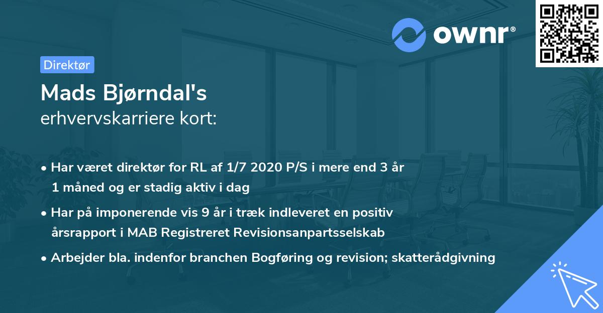 Mads Bjørndal's erhvervskarriere kort