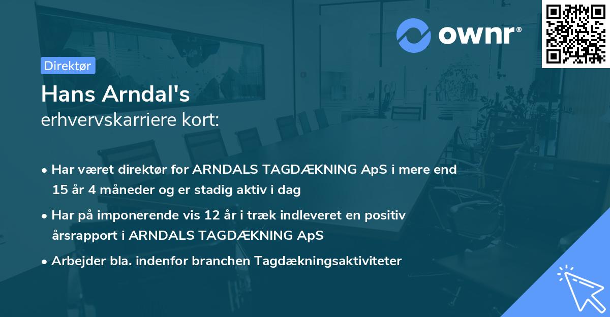 Hans Arndal's erhvervskarriere kort
