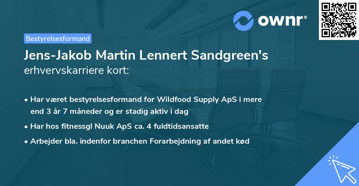 Jens-Jakob Martin Lennert Sandgreen's erhvervskarriere kort