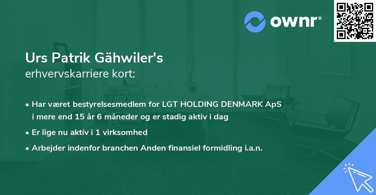 Urs Patrik Gähwiler's erhvervskarriere kort