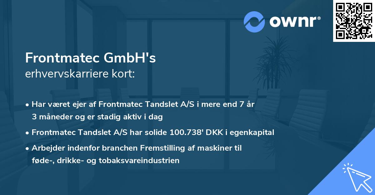 Frontmatec GmbH's erhvervskarriere kort