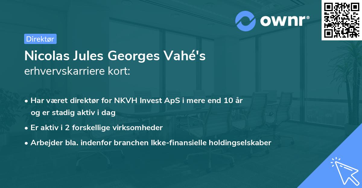 Nicolas Jules Georges Vahé's erhvervskarriere kort