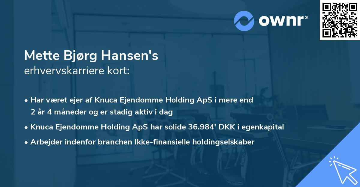 Mette Bjørg Hansen's erhvervskarriere kort