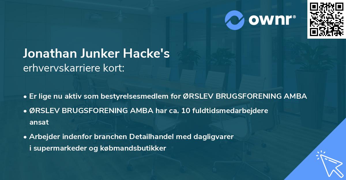 Jonathan Junker Hacke's erhvervskarriere kort