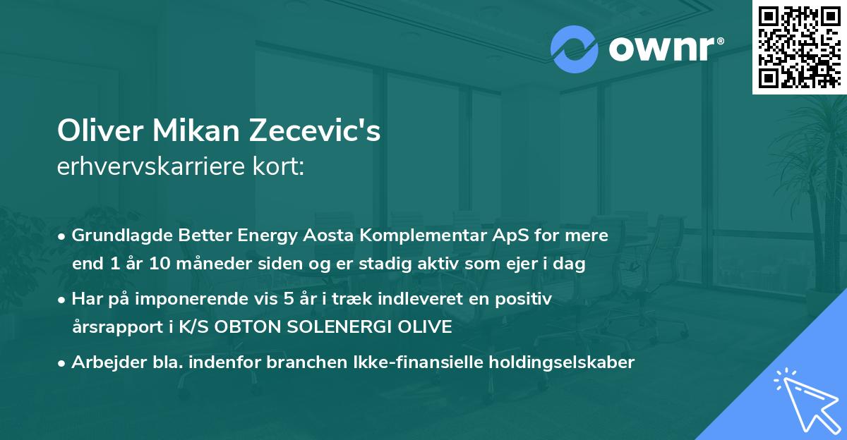 Oliver Mikan Zecevic's erhvervskarriere kort