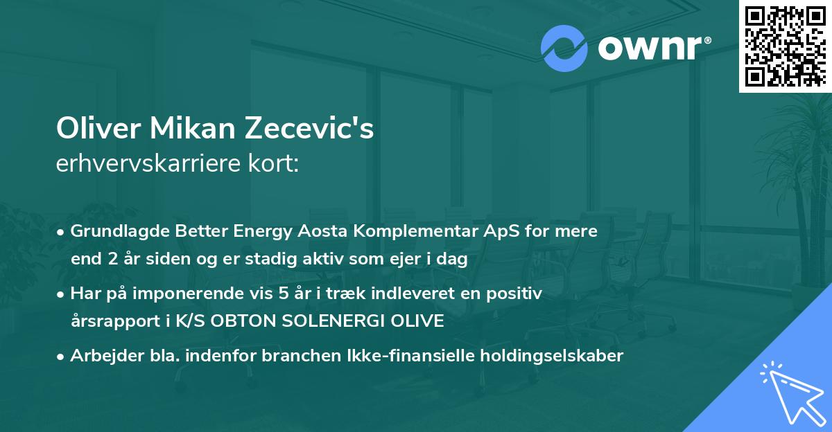 Oliver Mikan Zecevic's erhvervskarriere kort