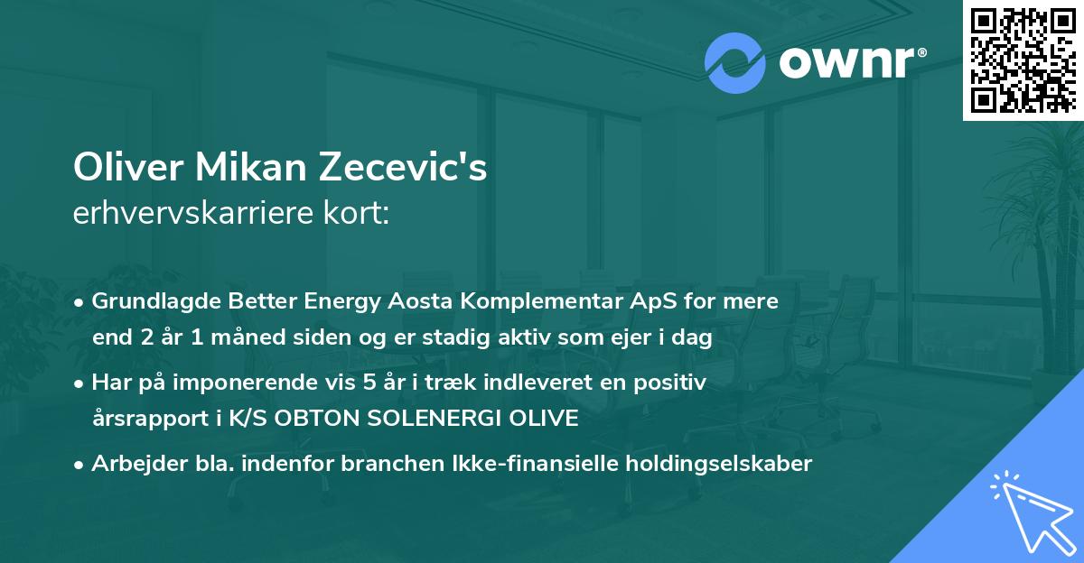 Oliver Mikan Zecevic's erhvervskarriere kort
