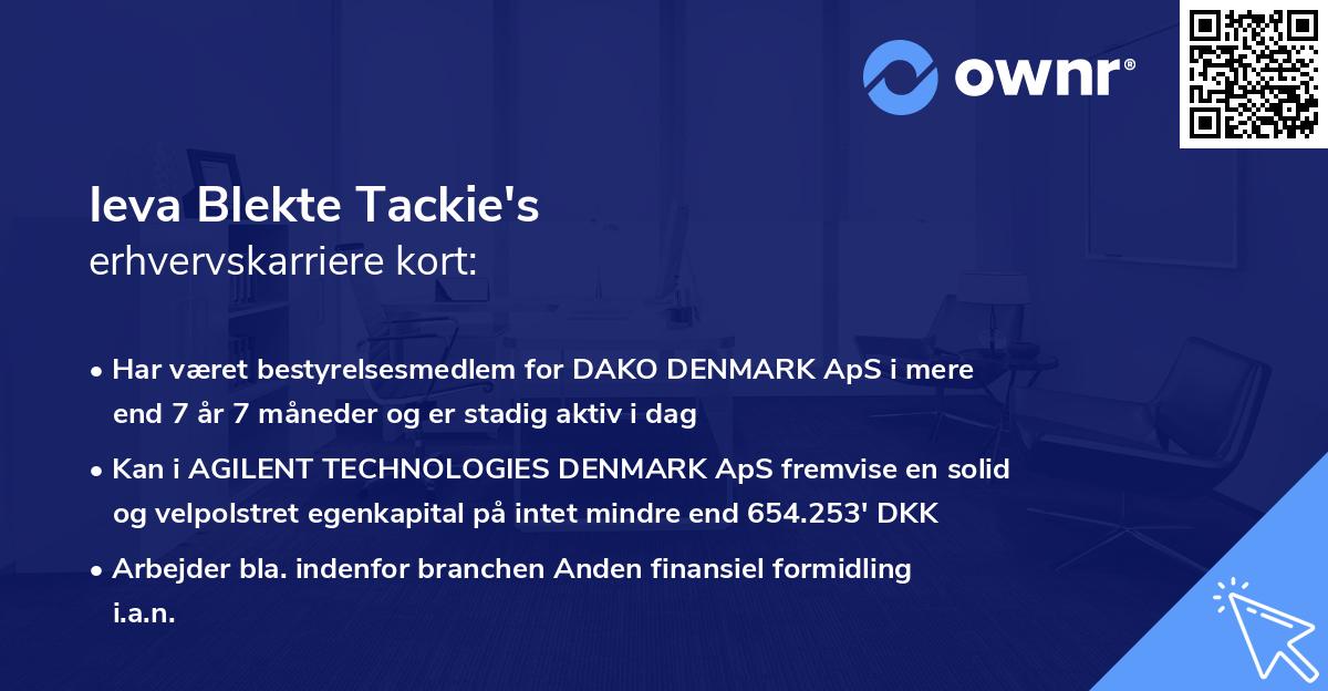 Ieva Blekte Tackie's erhvervskarriere kort