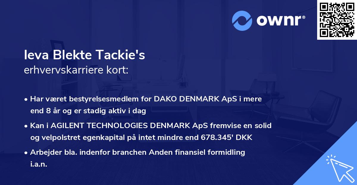 Ieva Blekte Tackie's erhvervskarriere kort
