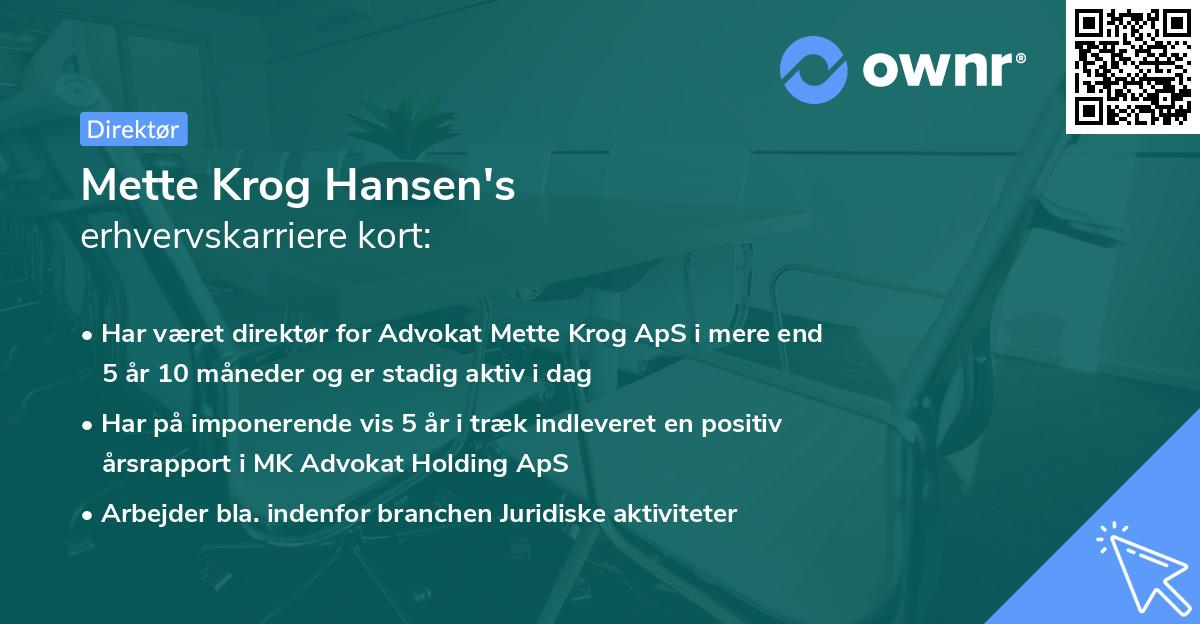 Mette Krog Hansen's erhvervskarriere kort