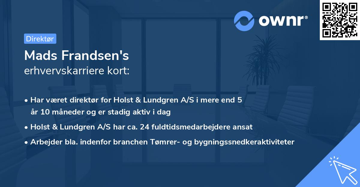 Mads Frandsen's erhvervskarriere kort