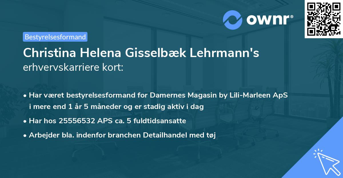 Christina Helena Gisselbæk Lehrmann's erhvervskarriere kort