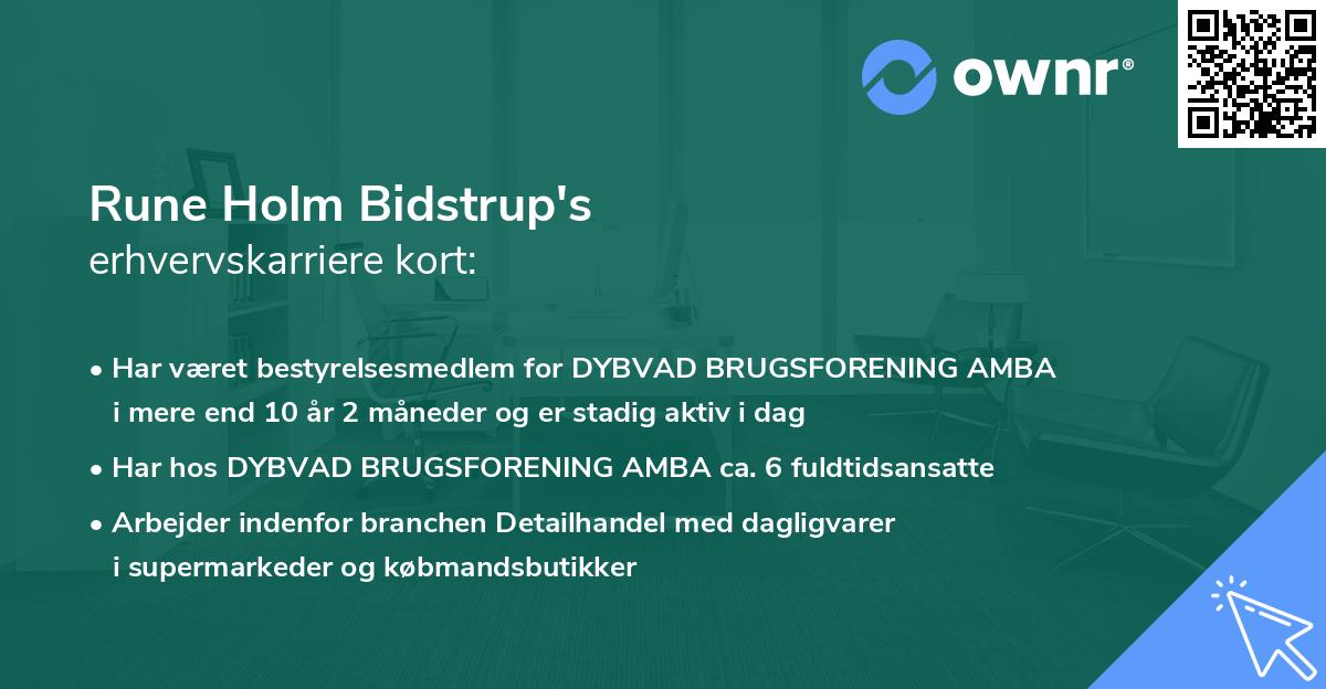 Rune Holm Bidstrup's erhvervskarriere kort