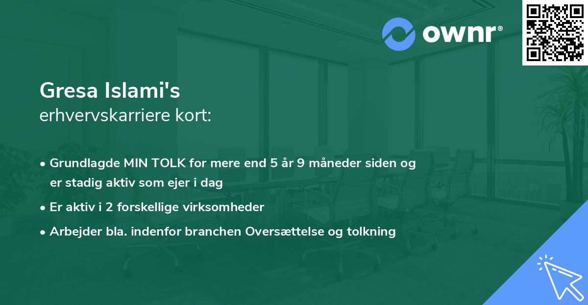 Gresa Islami's erhvervskarriere kort