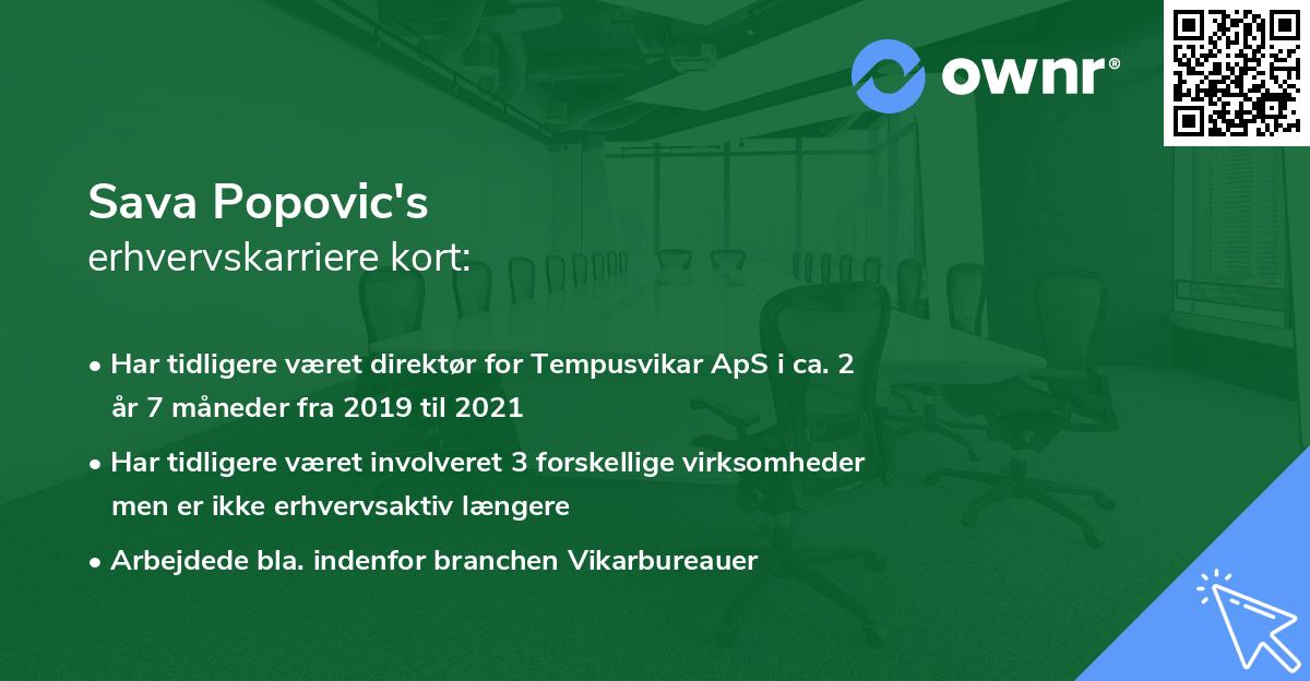 Sava Popovic's erhvervskarriere kort