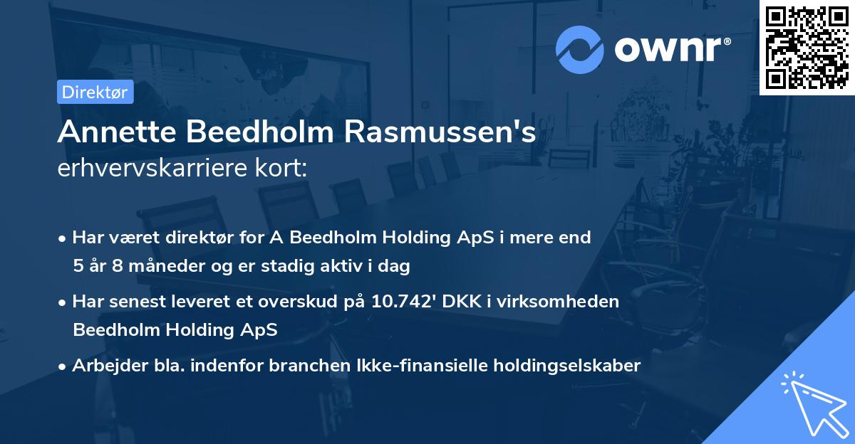Annette Beedholm Rasmussen's erhvervskarriere kort