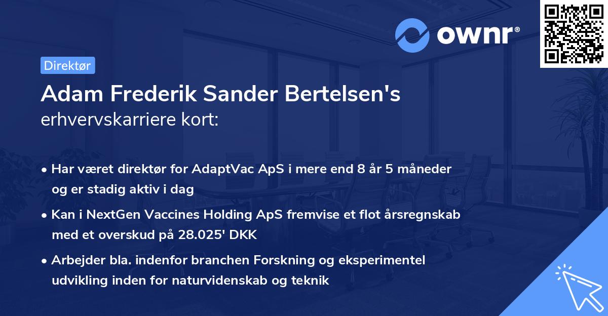 Adam Frederik Sander Bertelsen's erhvervskarriere kort