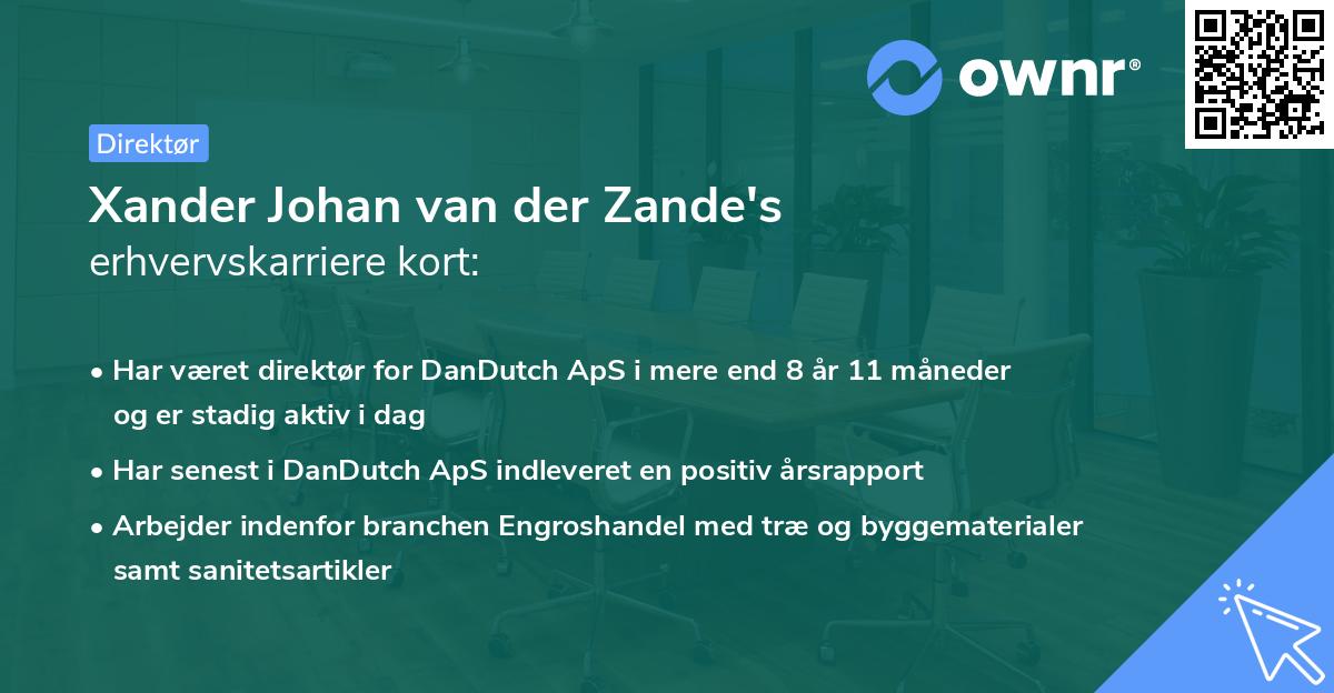 Xander Johan van der Zande's erhvervskarriere kort