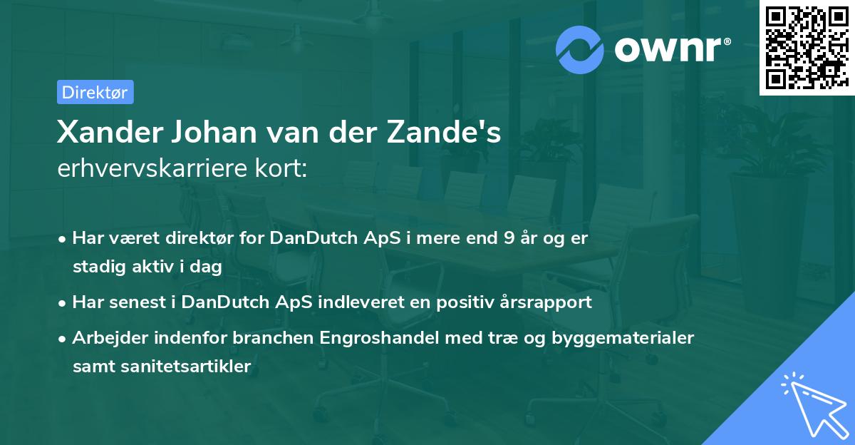 Xander Johan van der Zande's erhvervskarriere kort