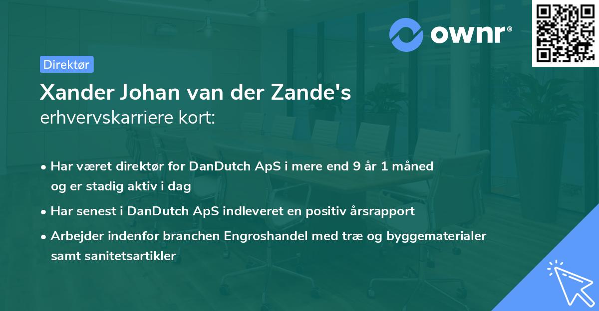 Xander Johan van der Zande's erhvervskarriere kort