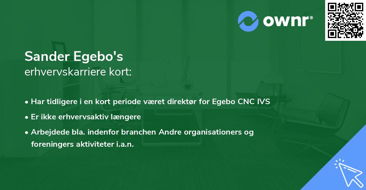 Sander Egebo's erhvervskarriere kort