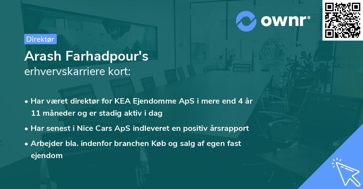 Arash Farhadpour's erhvervskarriere kort