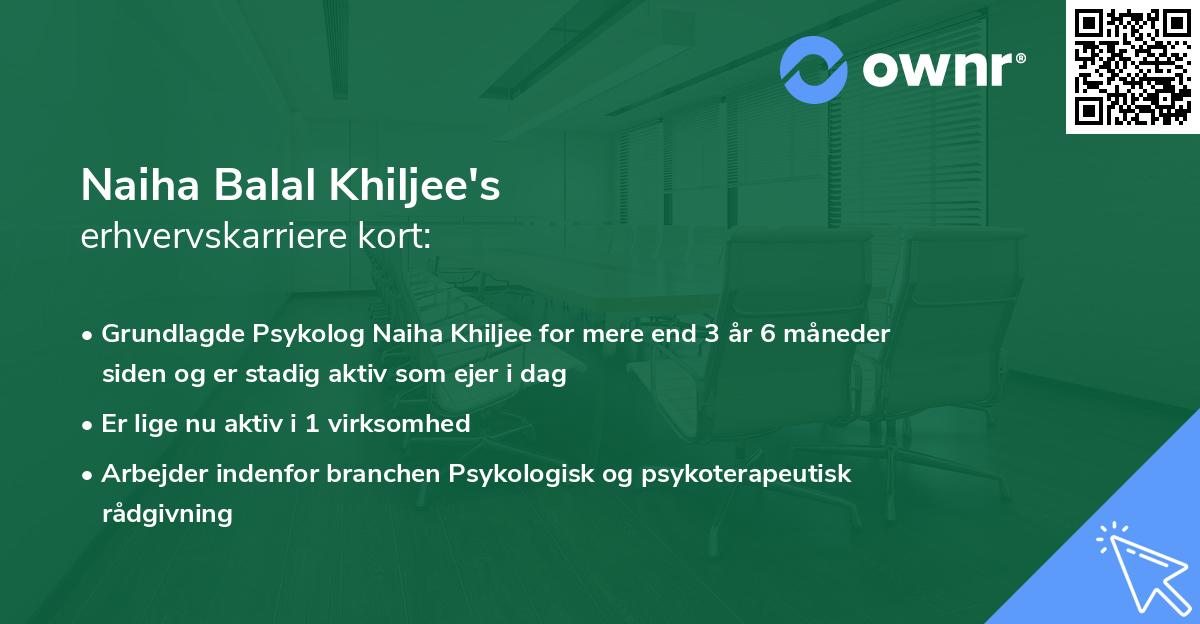 Naiha Balal Khiljee's erhvervskarriere kort