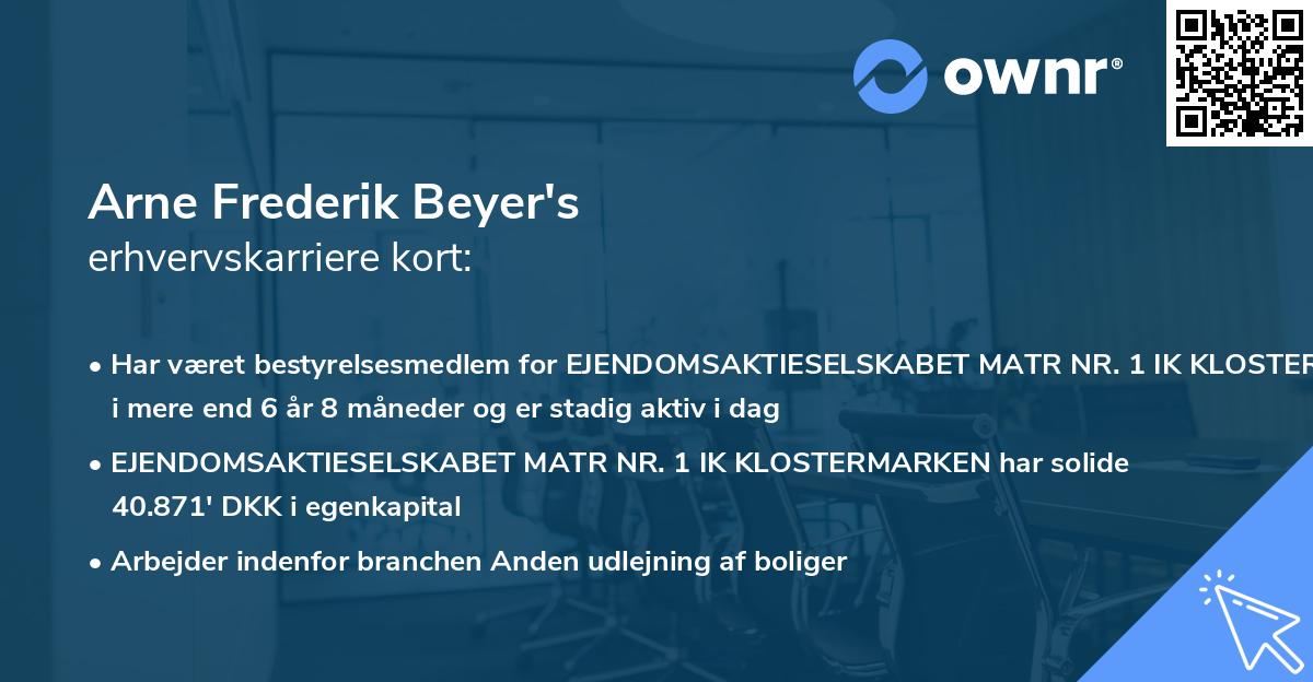 Arne Frederik Beyer's erhvervskarriere kort