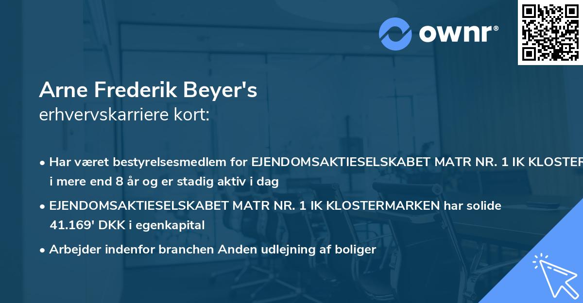 Arne Frederik Beyer's erhvervskarriere kort