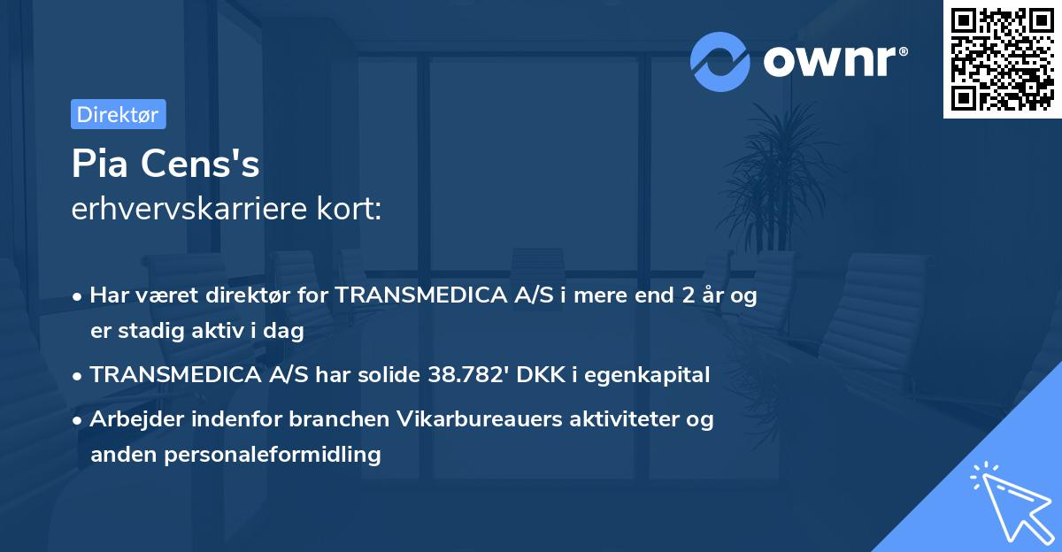 Pia Cens's erhvervskarriere kort