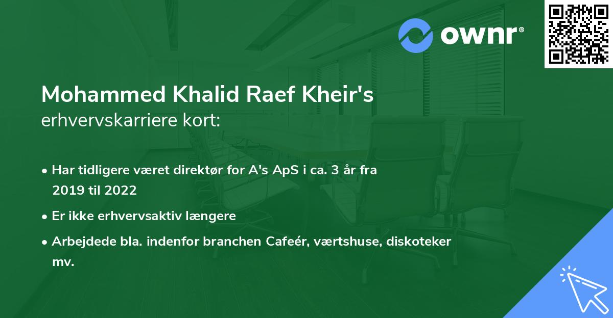 Mohammed Khalid Raef Kheir's erhvervskarriere kort