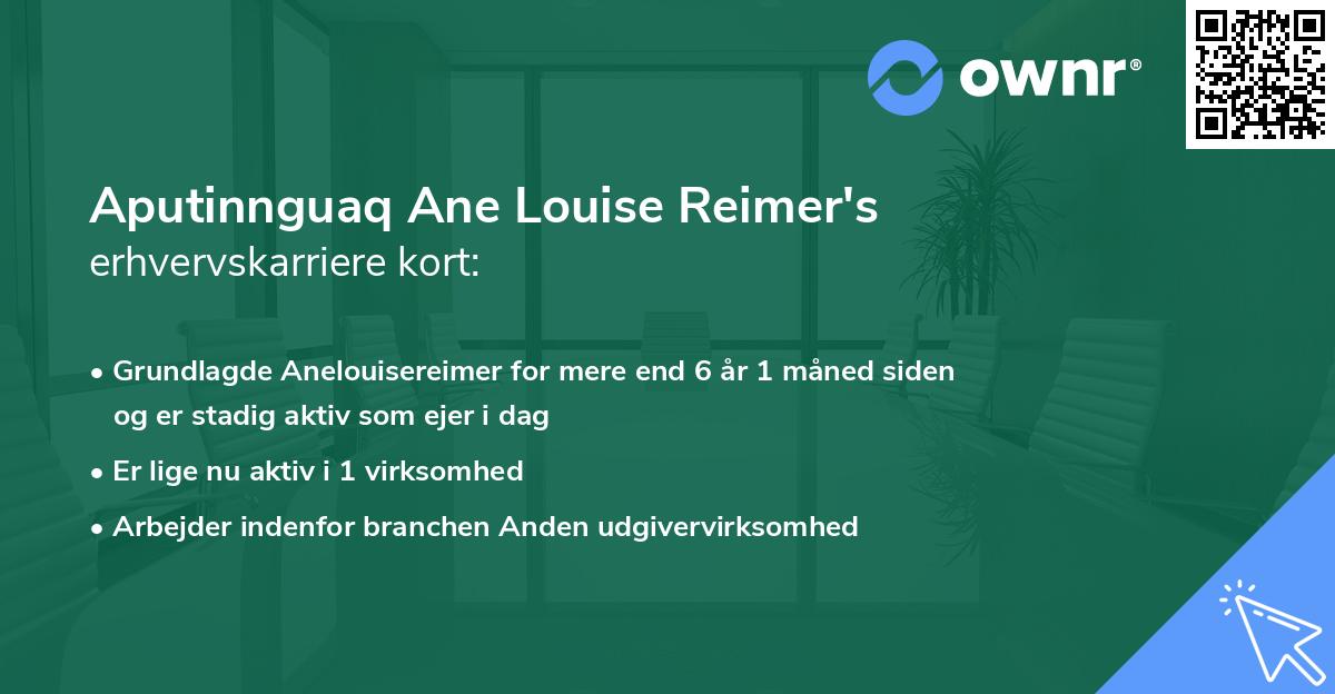 Aputinnguaq Ane Louise Reimer's erhvervskarriere kort