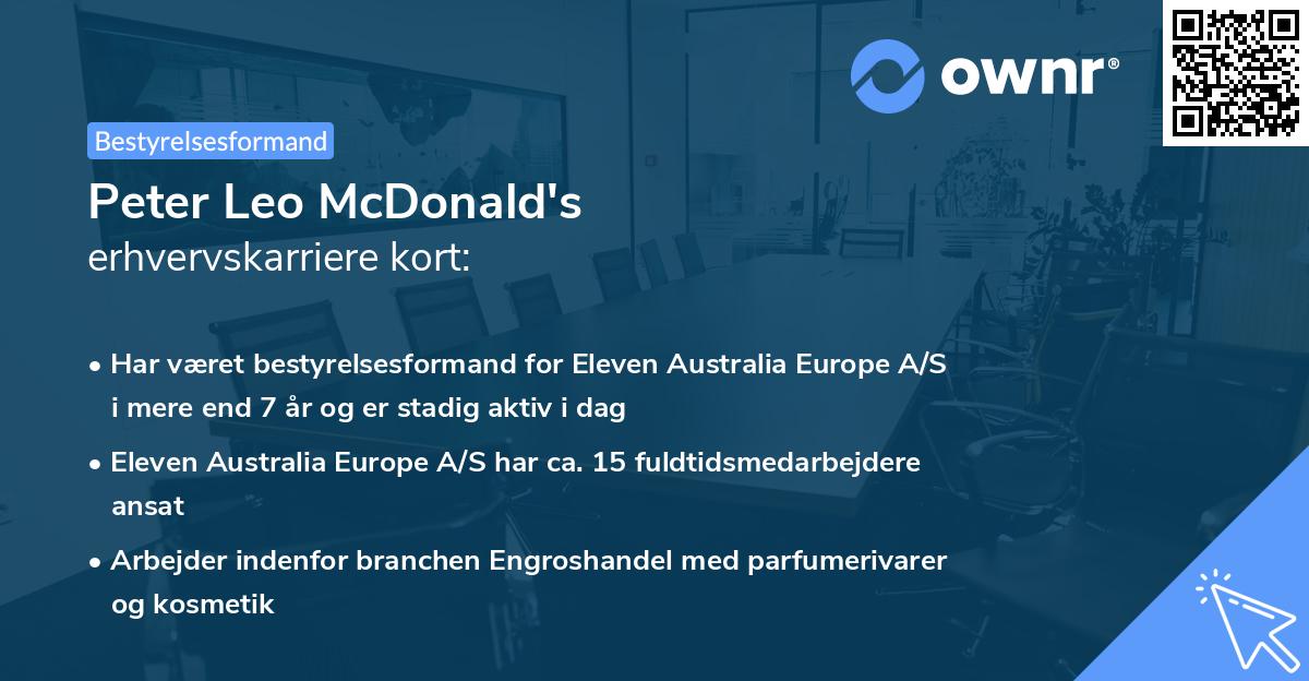 Peter Leo McDonald's erhvervskarriere kort