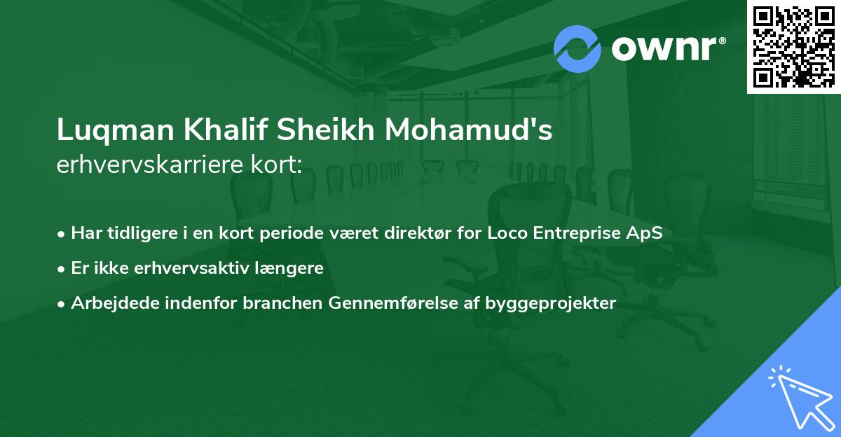 Luqman Khalif Sheikh Mohamud's erhvervskarriere kort