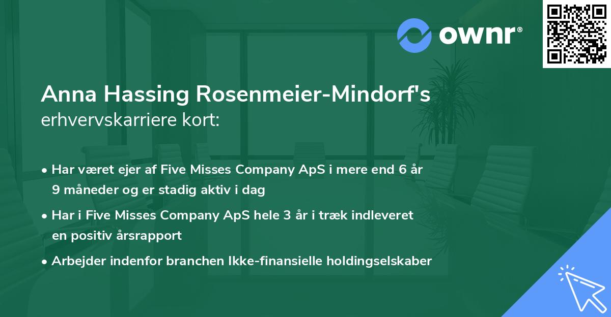 Anna Hassing Rosenmeier-Mindorf's erhvervskarriere kort