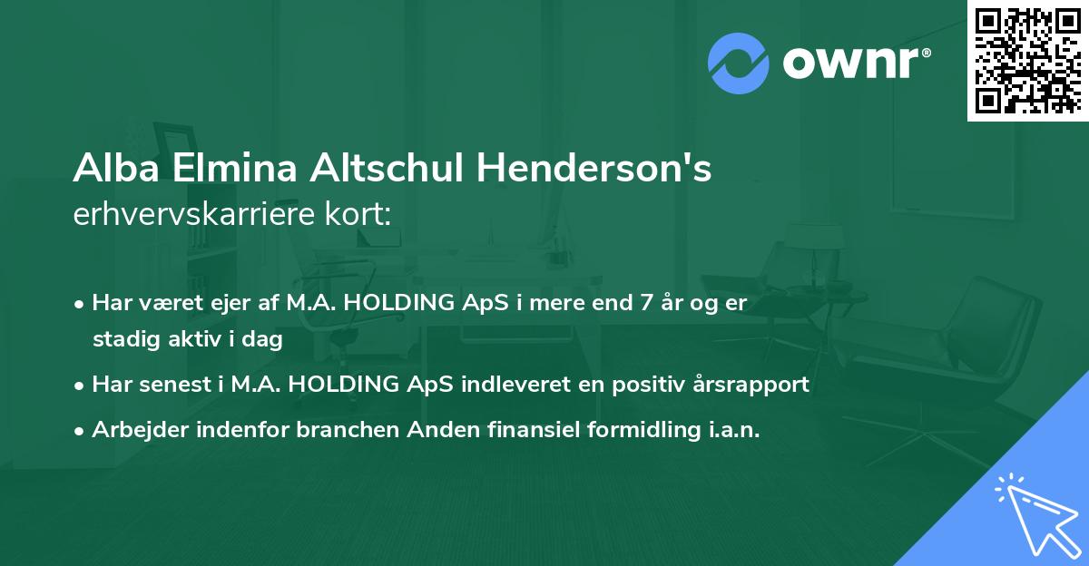 Alba Elmina Altschul Henderson's erhvervskarriere kort