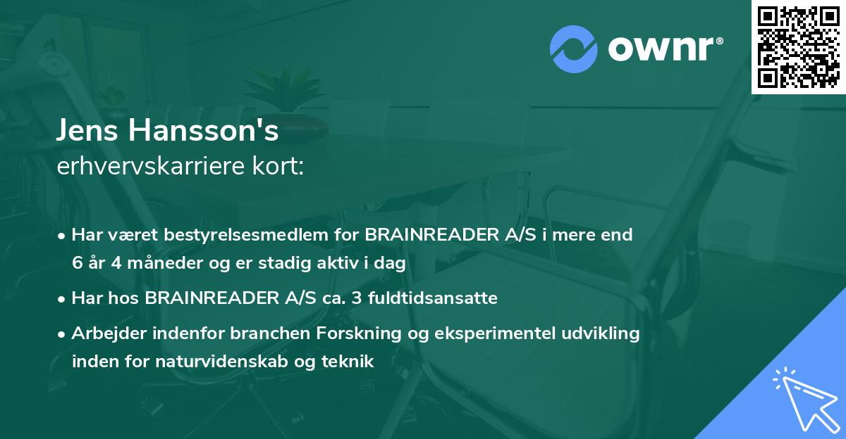 Jens Hansson's erhvervskarriere kort