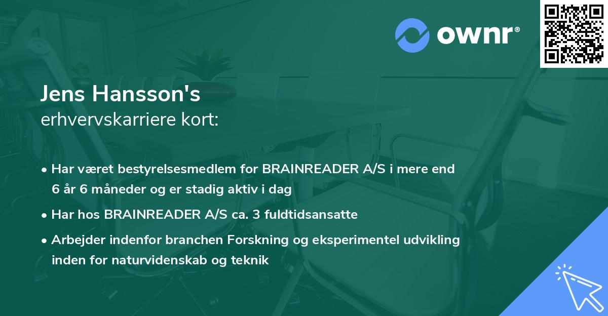 Jens Hansson's erhvervskarriere kort
