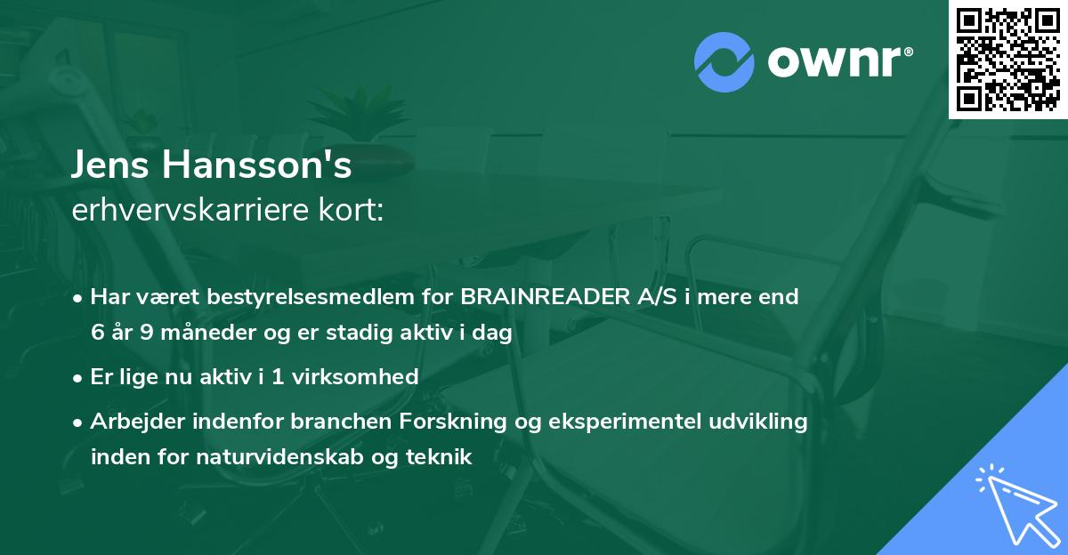Jens Hansson's erhvervskarriere kort