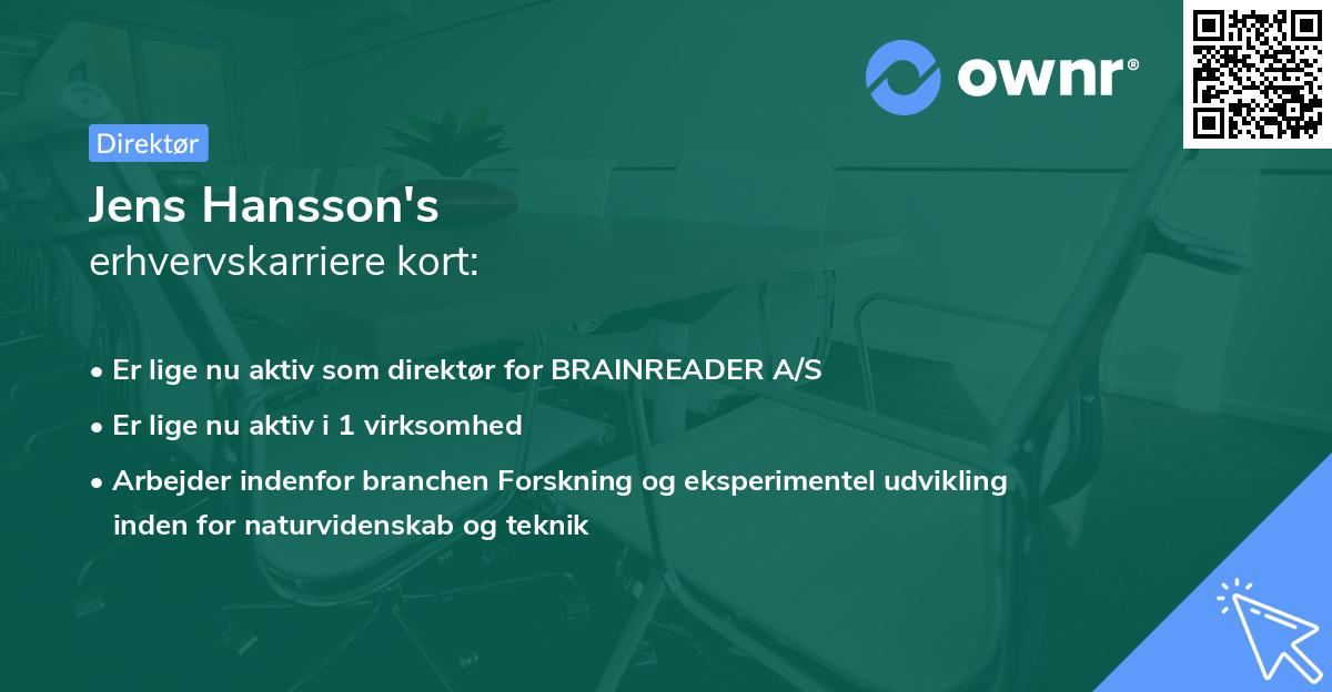 Jens Hansson's erhvervskarriere kort